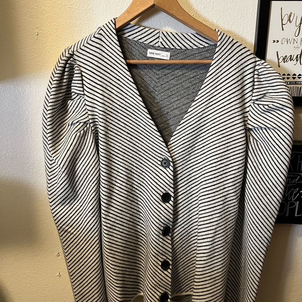 Nine West Black and White Striped Cardigan